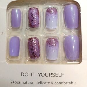 Purple glitter press on nails 24 piece kit new